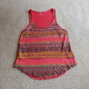 Express colorful orange sequins tank top